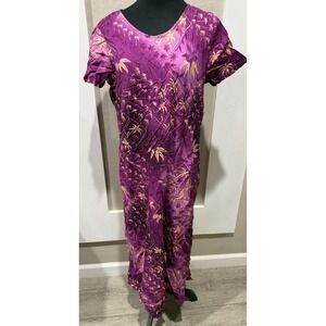 VTG Hilo Hattie Hawaiian Floral Muumuu Dress Womens XL Purple Palm Trees